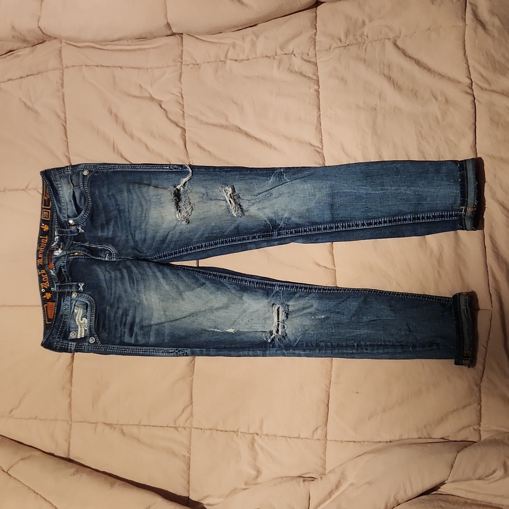rock revival mid rise skinny jeans size 28 distressed